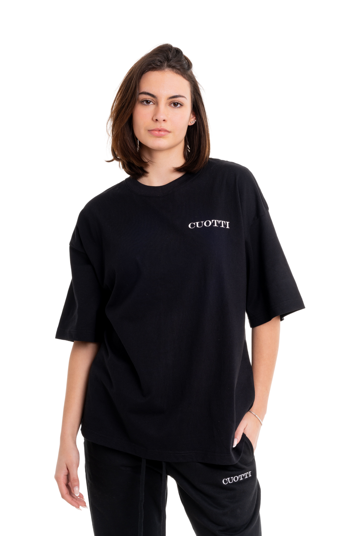 Black T-shirt with CUOTTI logo on the left chest