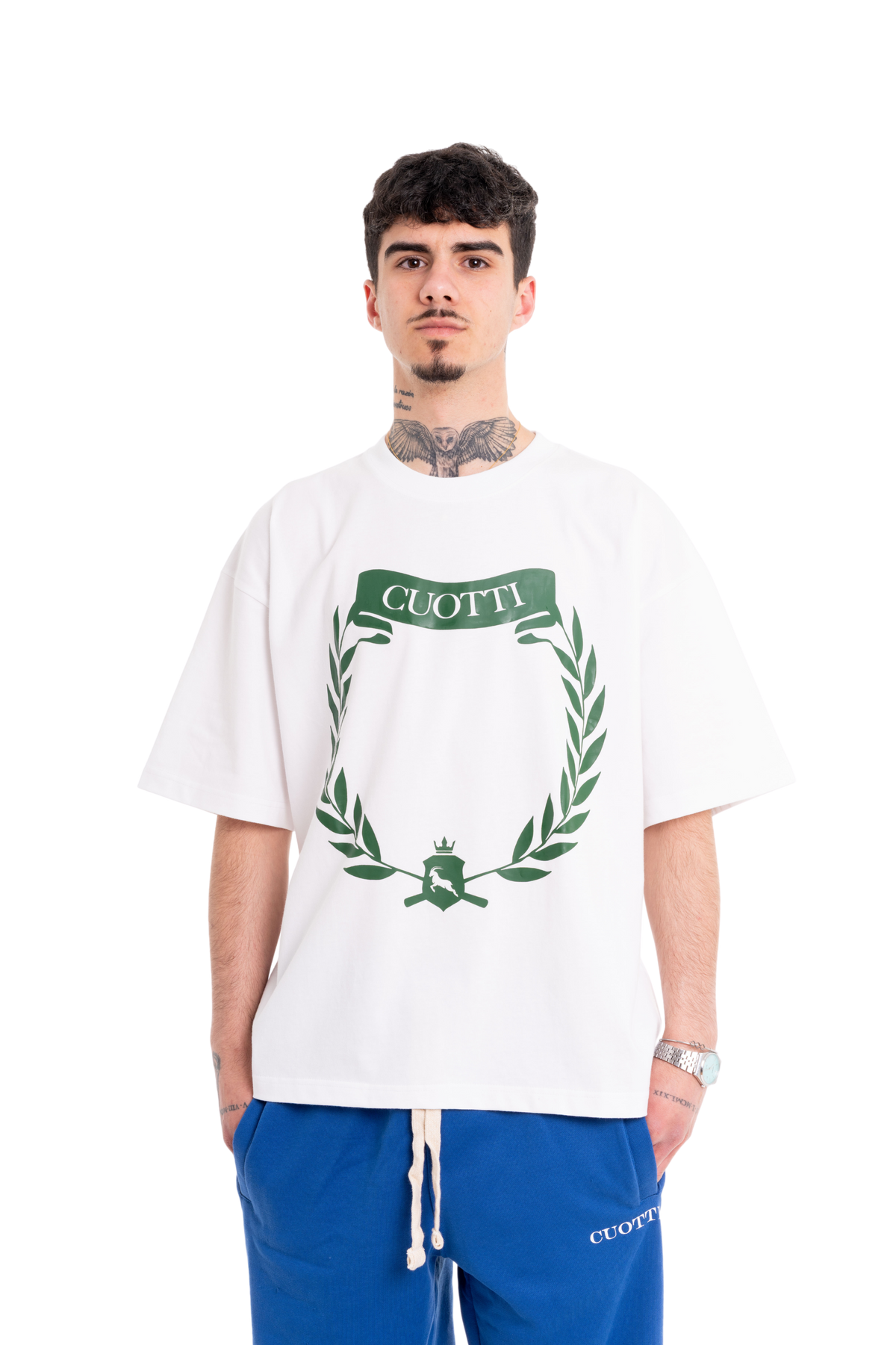 Camiseta oversize blanca con estampado Corona Laurel de CUOTTI